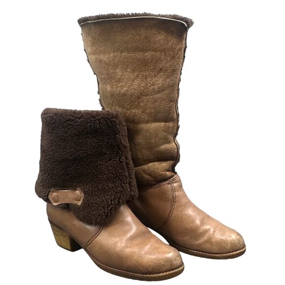 VTG 70s Blondo Leather Boots 10 Shearling Western Winter Distressed boho Hippie - Picture 2 of 16